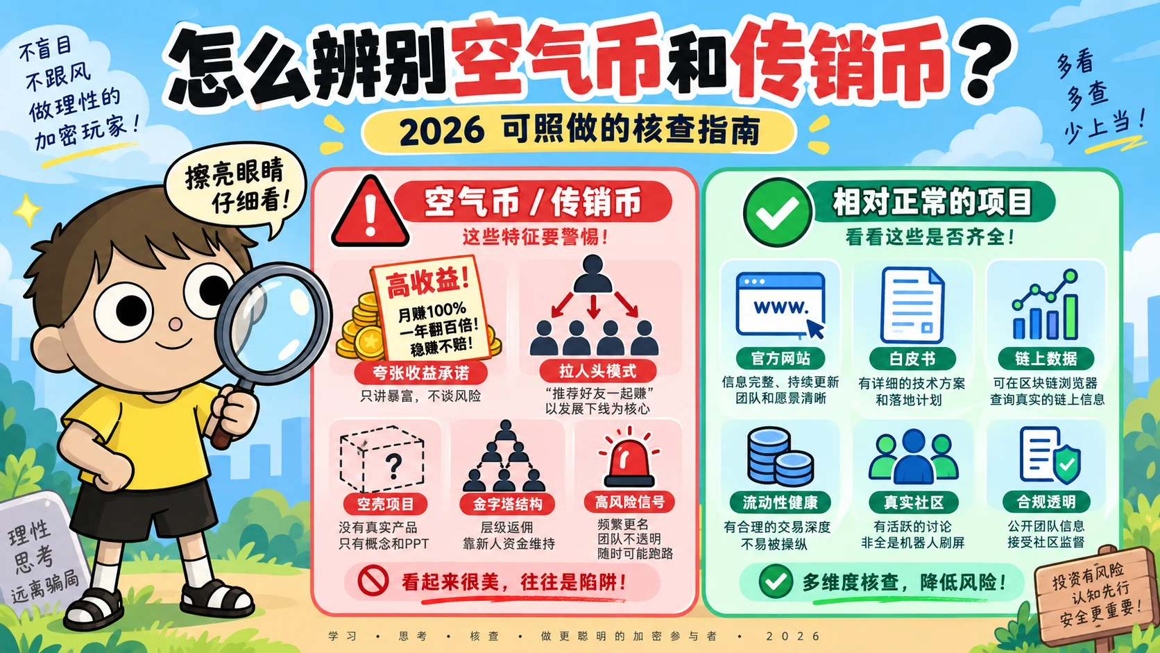 怎么辨别空气币和传销币?2026 年可照做的 6 步核查指南(封面)