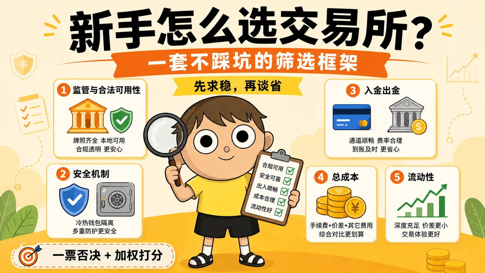 新手怎么选交易所？一套不踩坑的筛选框架（封面）